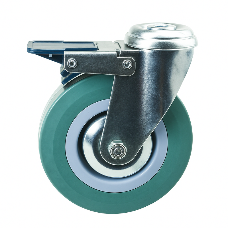 Braked Bolt Hole Green Budget Castors For Industrial Equipment