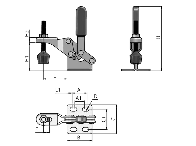 Vertical Toggle Clamp – Fixed Height, Adjustable Spindle | Stop