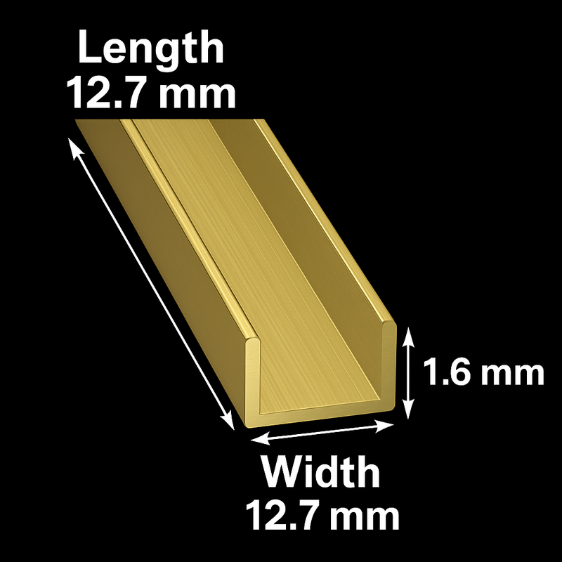BrassLine Brass Channel 12.7mm x 12.7mm x 1.6mm – Brushed & Polished, Premium Solid Brass U Channel for Architectural & DIY Use