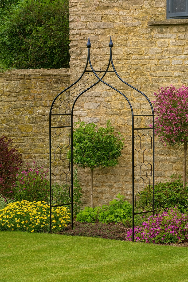 Gothic Gloss Black Steel Garden Arch – 1.8m × 2.7m (Classic Extra) 3