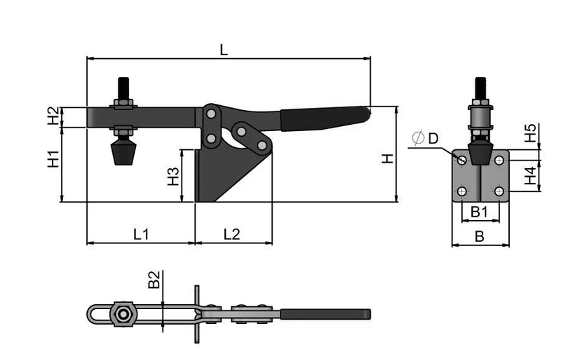 Horizontal Toggle Clamp – Adjustable Spindle Rubber Pad For Industrial Use