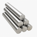 Stack of polished aluminium rods on white background.