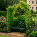 Powder-coated steel arch with bench