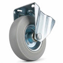 Pressed Steel Fixed Castors with Grey Rubber Wheel