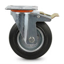 Pressed Steel Swivel Castors with Black Rubber Wheel and Directional Brake