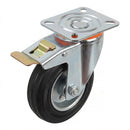 Pressed Steel Swivel Castors with Black Rubber Wheel and Directional Brake