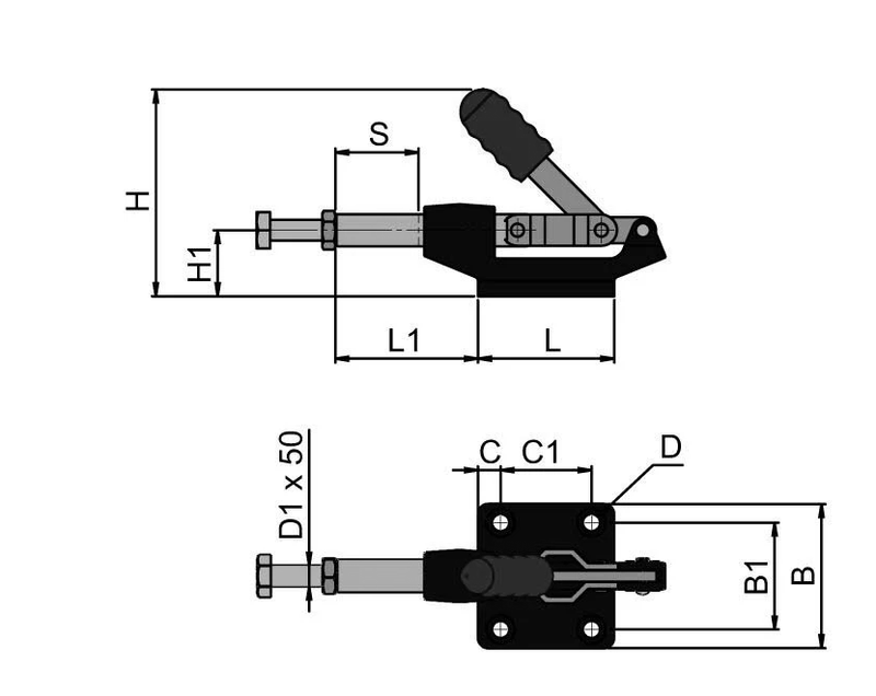 Heavy Duty Steel Push-Pull Toggle Clamp – Black Cast Base
