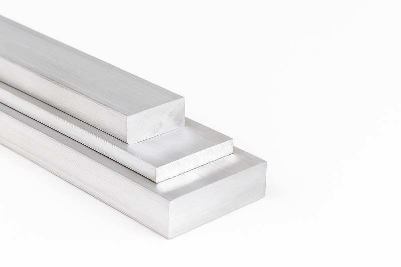 Aluminium flat bars stacked in three sizes