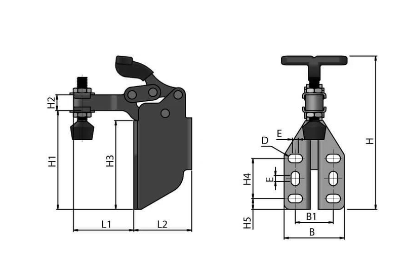 T-Handle Side-Mounted Toggle Clamp – Adjustable Spindle Stop