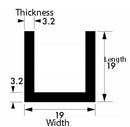 Aluminium U-Channel – 19 mm x 19 mm x 3.2 mm – Plain Finish, Grade 6063-T6 Lightweight High-Strength Allo