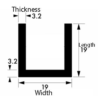 Aluminium U-Channel – 19 mm x 19 mm x 3.2 mm – Plain Finish, Grade 6063-T6 Lightweight High-Strength Allo