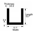 Aluminium U-Channel — 12.7 mm × 12.7 mm × 3.2 mm Plain Finish 6082-T6 Alloy – Structural Trim, Edging, Framing & Architectural Channel