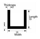 Aluminium U-Channel | 15 mm × 15 mm × 2 mm | Plain Finish, 6082-T6 Alloy Extrusion — Durable Trim, Framing & Structural Support