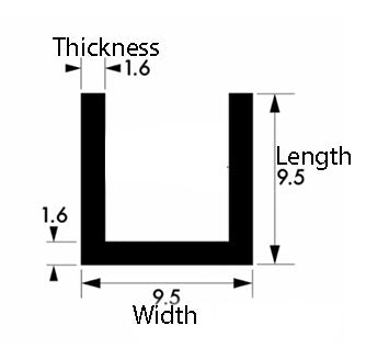 Aluminium U‑Channel – 9.5mm x 9.5mm x 1.6mm, Plain Finish 6063‑T6 Alloy for Lightweight Frames & Architectural Trim