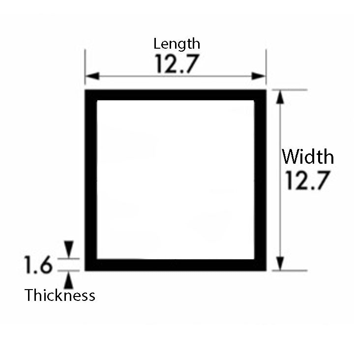High-Quality Aluminium Square Tube - 12.7mm x 12.7mm x 1.6mm | Durable & Lightweight Metal Tubing
