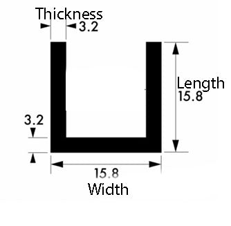 Aluminium U-Channel – 15.8 mm (5/8 in) x 15.8 mm (5/8 in) x 3.2 mm (1/8 in) – Grade 6082-T6, Plain Finish, Lightweight High-Strength Structural Alloy