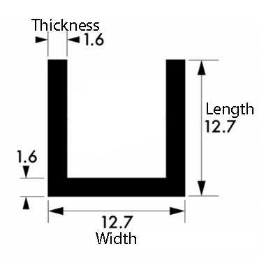 Brushed & Polished Aluminium Channel 12.7mm × 12.7mm × 1.6mm (½" × ½" × 1/16") – 6063-T6 Satin Alloy U-Profile, Lightweight, Rust-Resistant & Easy-to-Fabricate Metal Trim for Frames, Edging, Furniture & DIY Projects