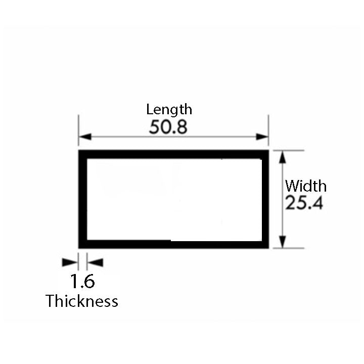 50.8mm x 25.4mm x 1.6mm Aluminium Rectangular Tube – Strong, Lightweight & Corrosion-Resistant Metal Tubing for DIY & Industrial Use
