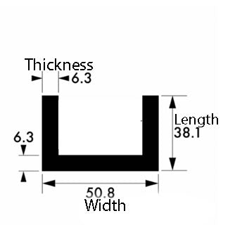 Precision Aluminium U-Channel – 50.8mm × 38.1mm × 6.3mm | 6063-T6 Alloy, Durable, High-Strength & Corrosion-Resistant | Mill Finish