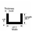 Aluminium U-Channel – 63.5mm × 38.1mm × 4.8mm – Precision-Cut, High-Strength Alloy Profile for Structural, Fabrication & DIY Projects