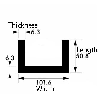 Premium Aluminium U-Channel – 101.6 mm × 50.8 mm × 3.18 mm (4″ × 2″ × ⅛″) | 6063-T6 Alloy, Heavy-Duty Mill Finish, Corrosion-Resistant Profile for Structural, Industrial & Fabrication Projects