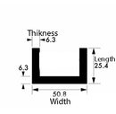 High-Strength 50.8mm x 25.4mm x 6.3mm Aluminium Channel - Mill Finish U-Profile for Construction & DIY Projects