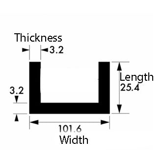 101.6mm x 25.4mm x 3.2mm Aluminium U-Channel – Sturdy, Mill Finish for Engineering & Fabrication