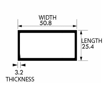 Lightweight Aluminium Rectangular Tube 50.8mm× 25.4mm × 3.2 mm – Brushed Polished Alloy