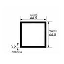 Aluminium Square Tube 44.5mm x 44.5mm x 3.2mm | High-Strength, Weldable Metal for Industrial