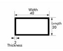 Durable Aluminium Rectangular Tube 40 mm × 20 mm × 2 mm – Brushed Polished Alloy Section