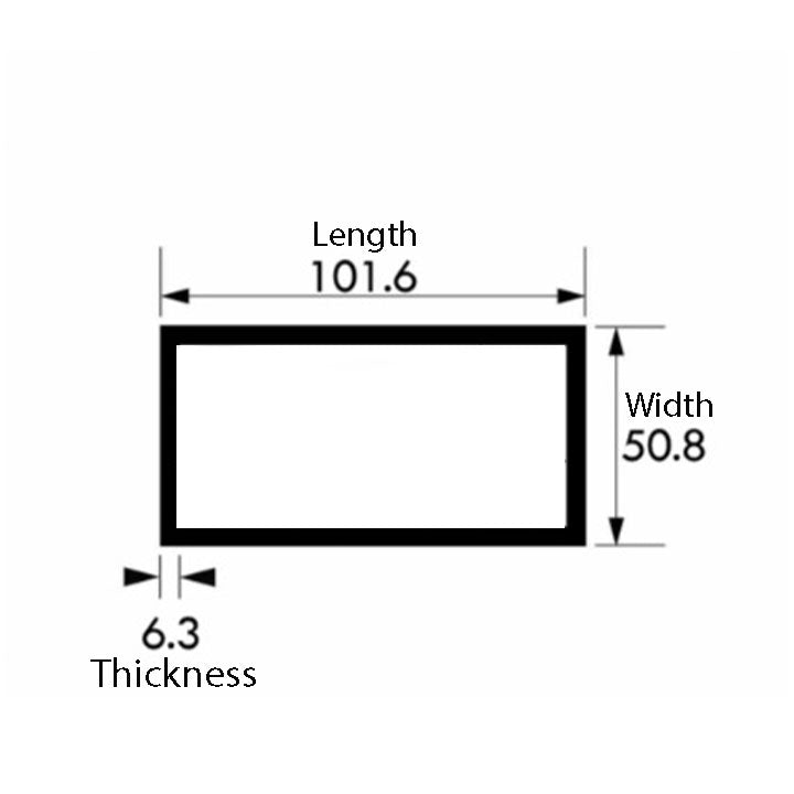 101.6mm x 50.8mm x 6.3mm (4" x 2" x 1/4") Aluminium Rectangular Tube - High Strength, Corrosion Resistant, Multi-Purpose Metal Tubing