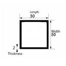 Premium Aluminium Square Tube – 50mm x 50mm x 2mm – Plain Finish Lightweight Yet Strong Box Section for DIY Projects, Modern Furniture Frames & Structural Fabrications