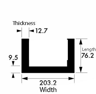 Heavy Duty 203.2mm x 76.2mm x 9.5mm x 12.7mm Aluminium Channel - High Strength 6082T6 Mill Finish