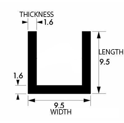 Decorative Brushed & Polished Aluminium Channel 9.5mm × 9.5mm × 1.6mm (3/8" × 3/8" × 1/16") – 6063-T6 Satin Alloy U-Profile, Lightweight, Corrosion-Resistant & Easy-to-Fabricate Metal Trim for Edging, Frames & DIY Projects
