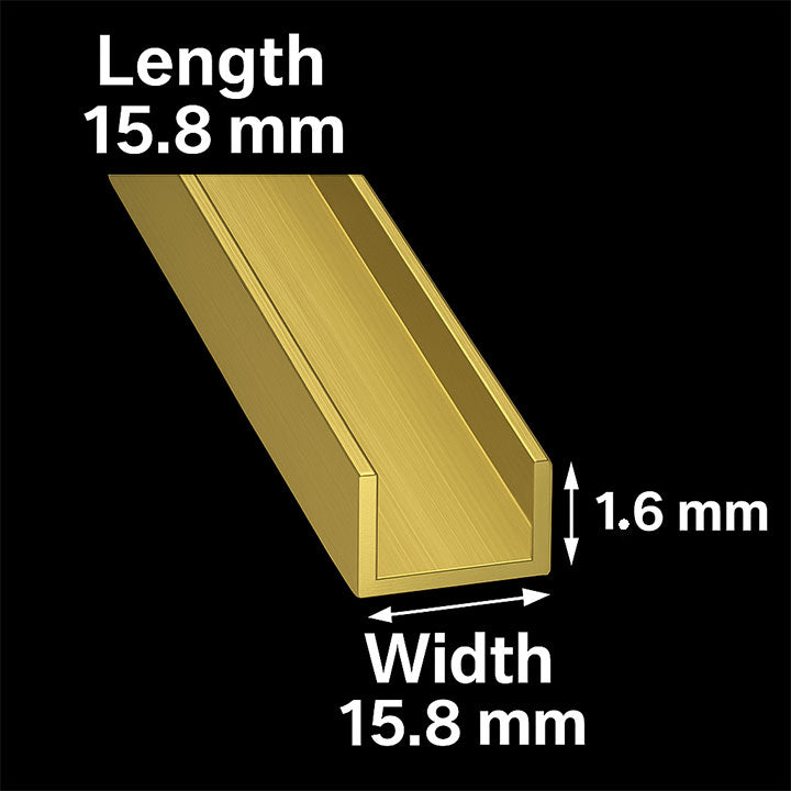 BrassLine Brass Channel 15.8mm x 15.8mm x 1.6mm – Brushed & Polished, Premium Solid Brass U Channel for Architectural & Industrial Use