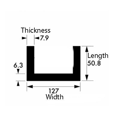 Industrial-Grade Aluminium U-Channel – 127 mm × 50.8 mm × 6.35 mm (5″ × 2″ × ¼″) – Heavy-Duty 6063-T6 Alloy, Corrosion-Resistant Mill Finish for Structural & Fabrication Projects