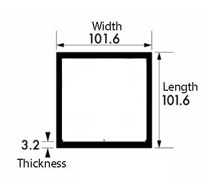 Heavy-Duty Aluminium Square Tube – 101.6mm x 101.6mm x 3.2mm (4" x 4" x 10swg) – Plain Finish Extra-Large, Rust-Resistant Box Section for DIY Projects, Industrial Furniture Frames & Structural Engineering Builds