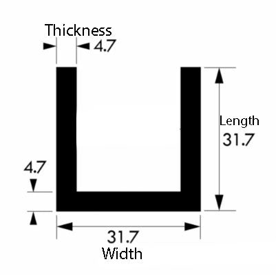 High-Performance Aluminium U-Channel – 31.7 mm × 31.7 mm × 4.7 mm – Robust, Lightweight Extrusion for Structural, Architectural & Fabrication Use