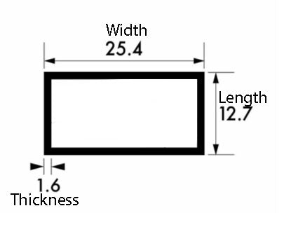 Durable Rectangular Aluminium Tube –  (25.4mm ×12.7mm ×1.6 mm) | Precision-Cut, Lightweight & Corrosion-Resistant Metal for Projects
