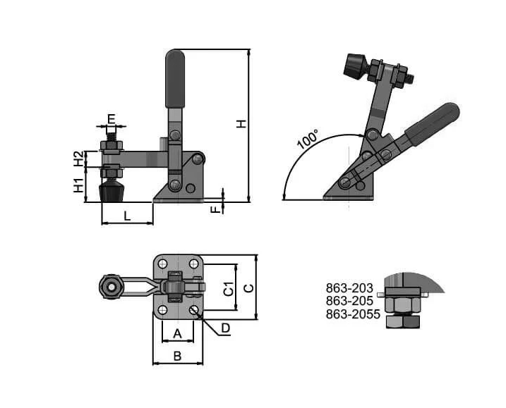 Vertical Toggle Clamp – Adjustable Spindle | 100° For Jig Fixtures