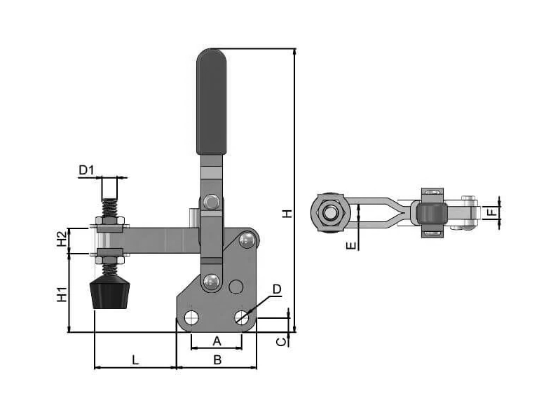 Vertical Toggle Clamp – Red Handle & Adjustable Spindle