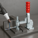 Industrial Vertical Toggle Clamp – Red Handle, Fixed Base Spindle