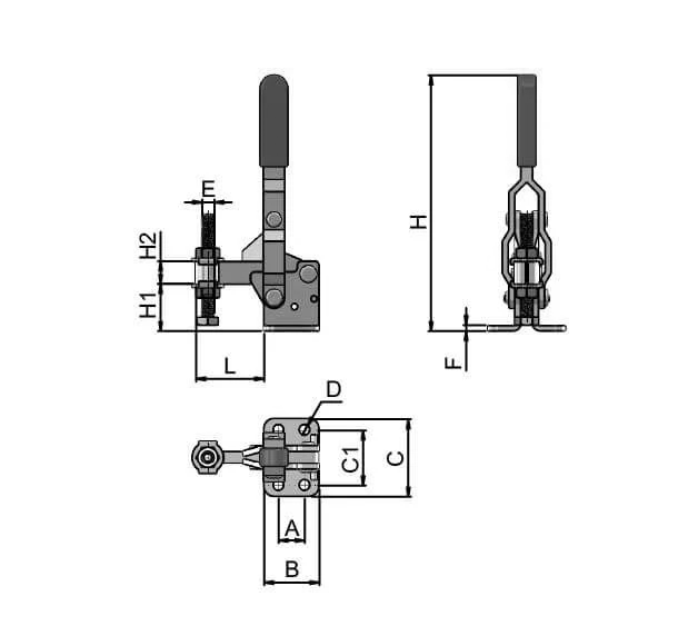 Industrial Vertical Toggle Clamp – Red Handle, Fixed Base Spindle