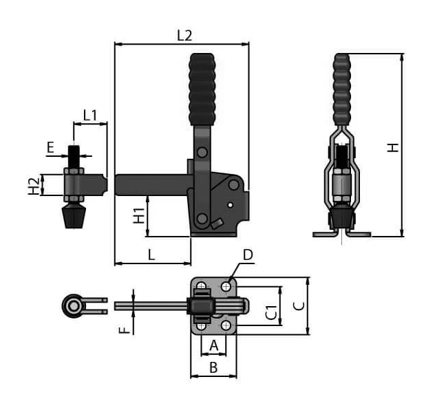 Vertical Toggle Clamp With Stop – Weldable Arm | Bolt Down Base