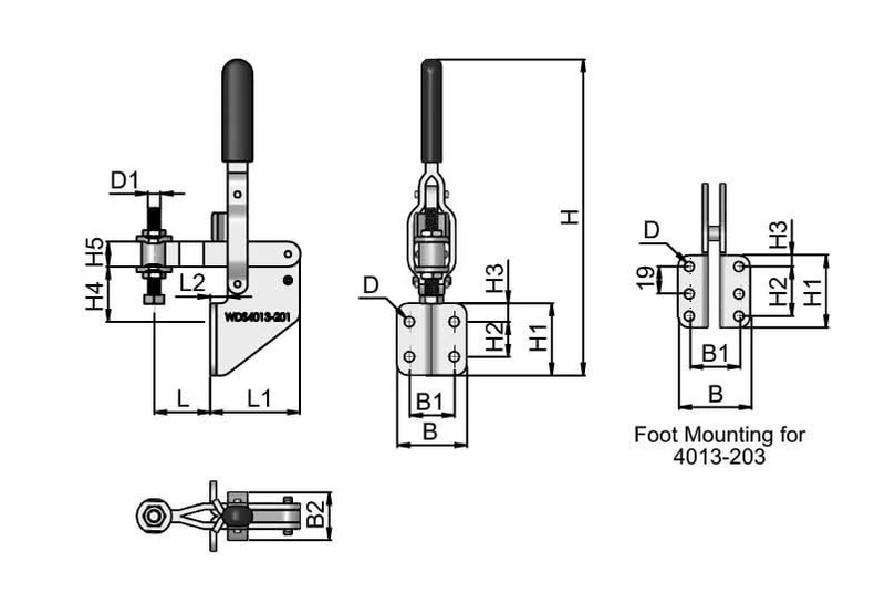 Vertical Toggle Clamp – Front-Base | Fixed Spindle