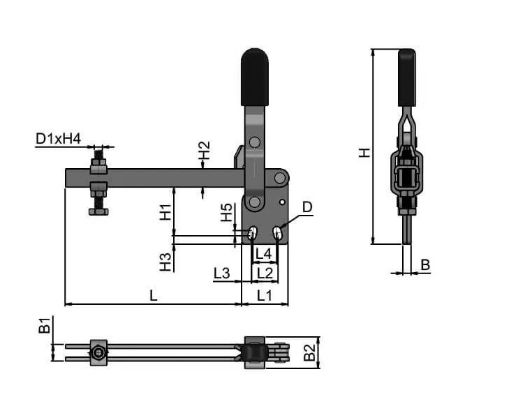 Vertical Toggle Clamp – Side Fixing & Adjustable Spindle