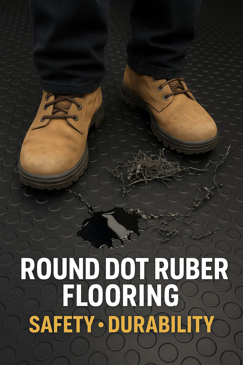 Heavy-Duty Non-Slip Rubber Flooring Roll – R11 Slip Rated, Oil-Resistant Safety Matting with Studded Penny Pattern – Custom Length Industrial Grade