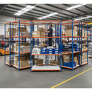 5x Heavy Duty Industrial Shelving - 2440mm High - 340kg Capacity - Melamine - Blue & Orange