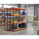 Premium Heavy Duty Industrial Shelving - 2000mm High - 500kg Capacity - Blue & Orange