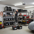 4x Premium Heavy Duty Shelving - 2000mm High - Grey with 12x 62L Plastic Storage Boxes - Detail View